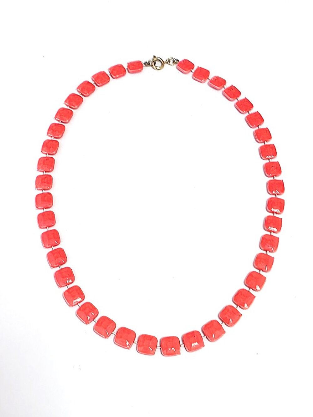 Pinkish coral square bead choker necklace